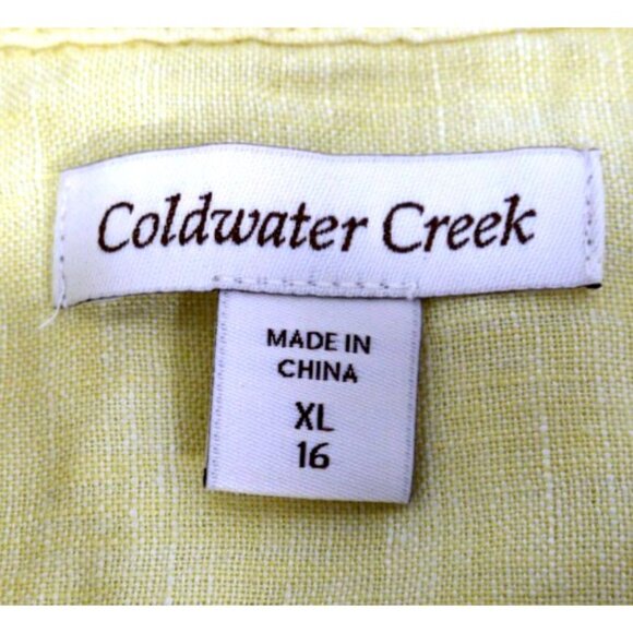 COLDWATER CREEK yellow linen full button blouse 3/4 sleeves Women's size XL/16 - Picture 4 of 4